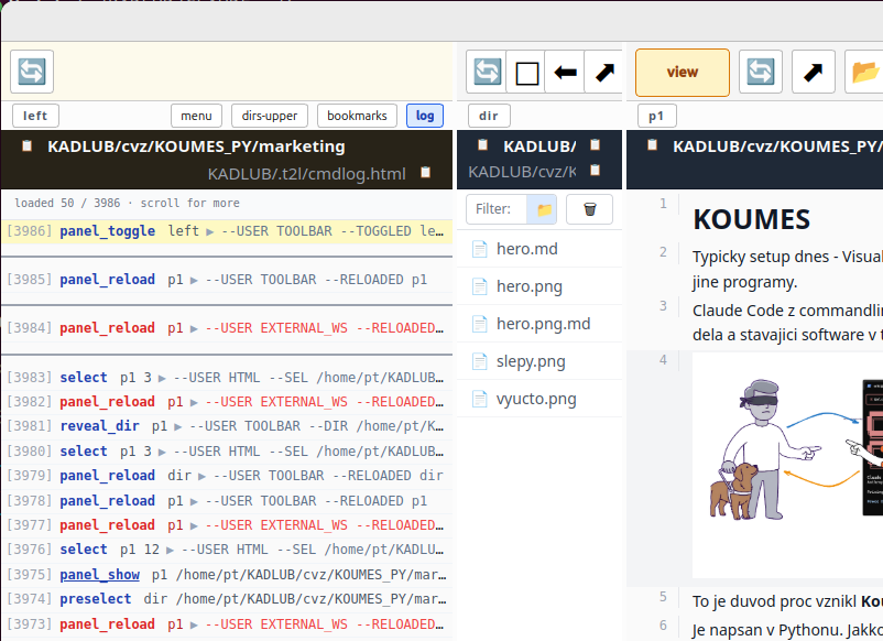 Command log in koumes - the same command from a person and from Claude